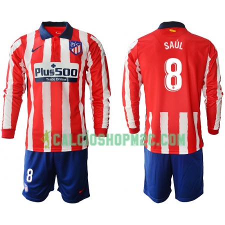 Atlético Madrid Saul Niguez 8 Bambino Maglia Prima 2020/2021 Manica Lunga (+ Pantaloncini)